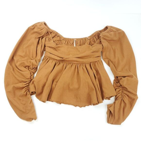 Free People Gigi Long Sleeve Square Neck Smocked Peplum Boho Top - Picture 9 of 13